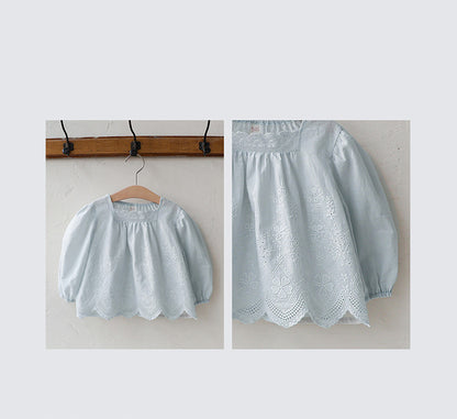 -スクエアネックレースブラウス長袖トップス刺繍カットワーク【mh0010823】 - mamahalo shop - 長袖シャツ・ブラウス -  べビー服 - 子供服 - 男の子 - 女の子