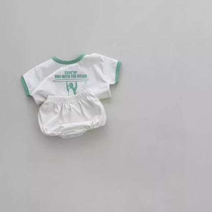 -ベビーセットアップ 2点セット 半袖Tシャツ+ブルマパンツ ペンギンサーファー 2カラー【mh0004983】 - mamahalo shop - 半袖セットアップ -  べビー服 - 子供服 - 男の子 - 女の子