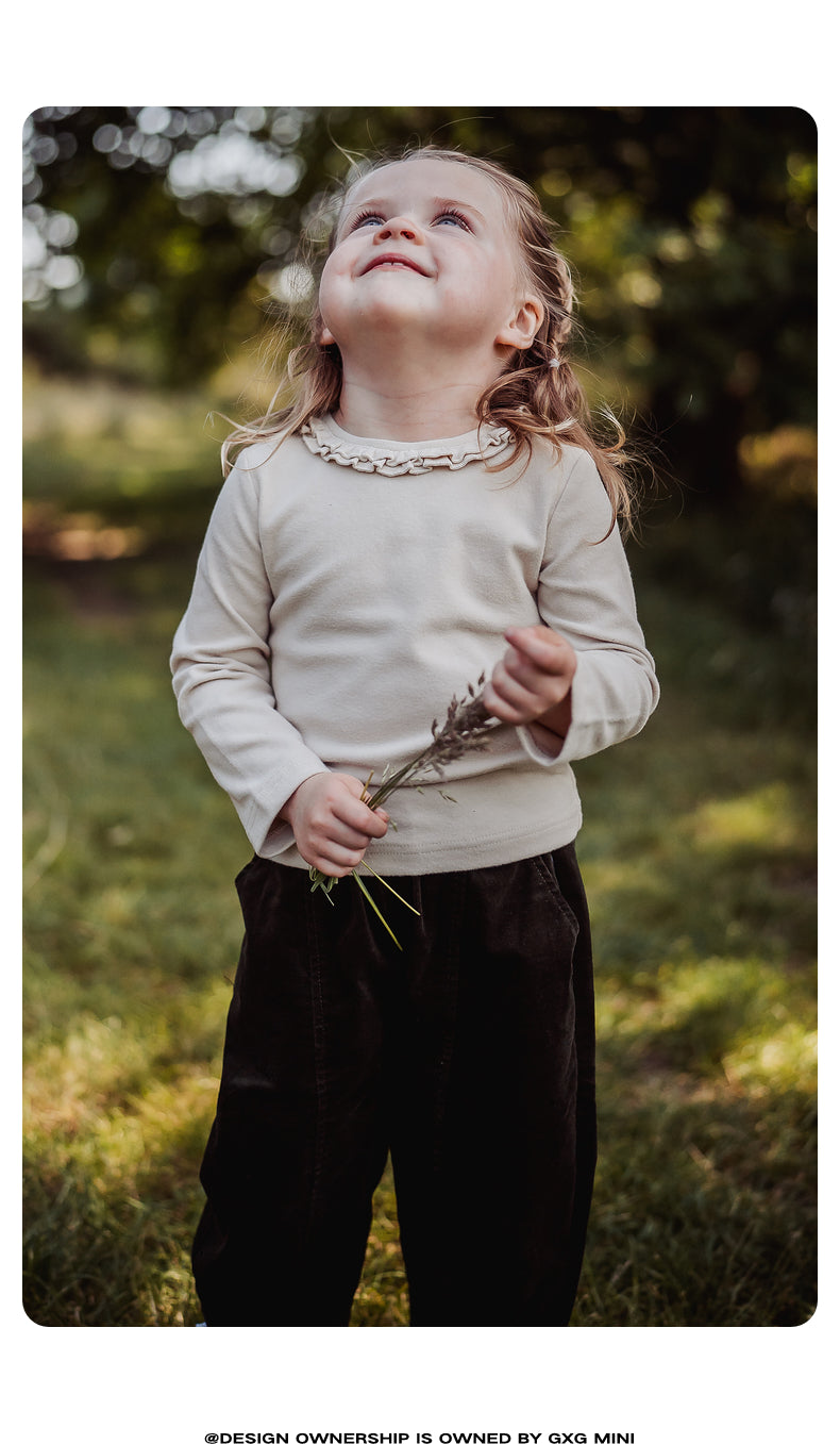 -長袖Tシャツ フリル襟 丸首 無地 カットソー ブラウス風【mh0011311】 - mamahalo shop - 長袖Tシャツ -  べビー服 - 子供服 - 男の子 - 女の子