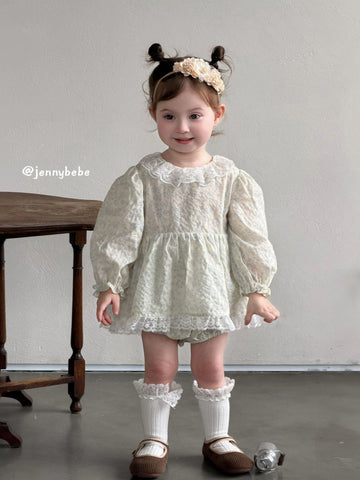 Floral Lace Collar Cotton Romper 花柄 コットン レース 襟付き ロンパース【mh0012556】