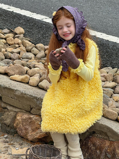 ノースリーブワンピース ラッフル襟 ファーフリースドレス【mh0011755】