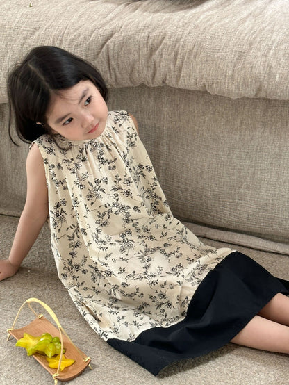 -キッズワンピース ノースリーブ サマードレス フラワー花柄プリント お出かけ - mamahalo shop - ノースリーブワンピース -  べビー服 - 子供服 - 男の子 - 女の子