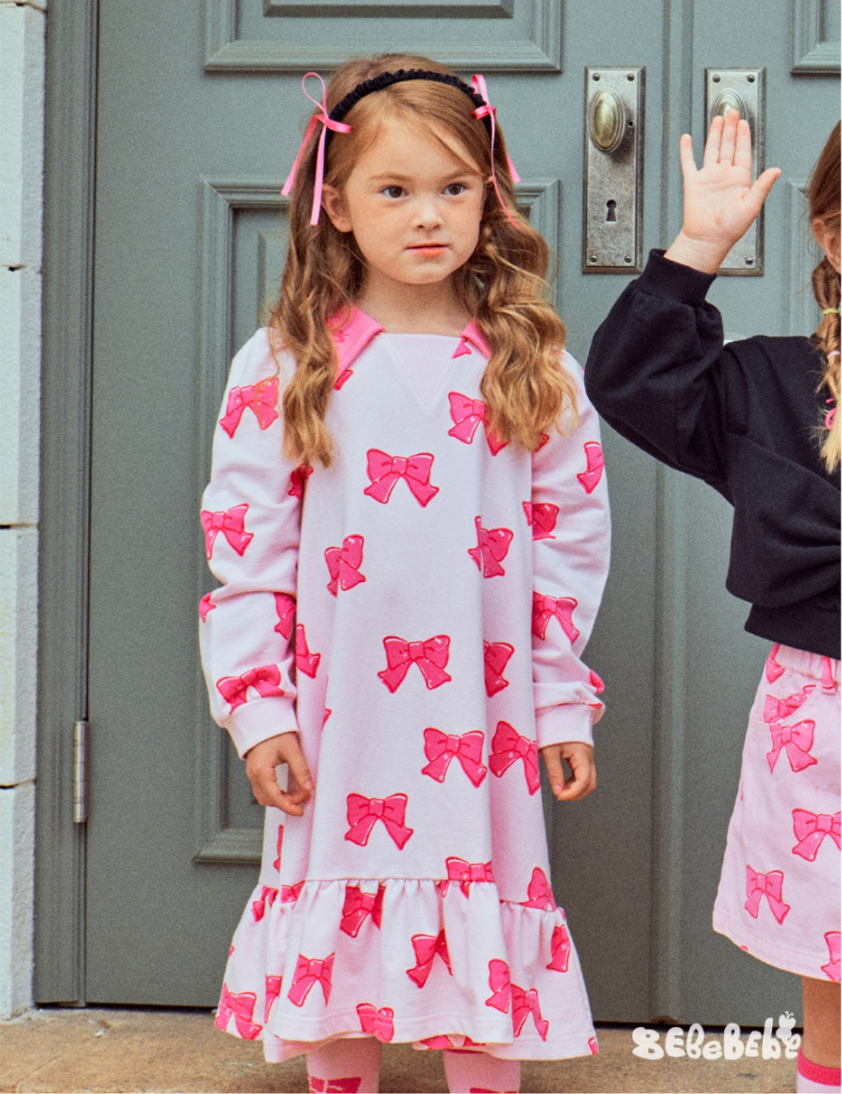 -リボン柄ニットカーディガン/フリルティアードワンピース/リボン柄フリルスカート【mh0010981】 - mamahalo shop - 長袖ワンピース -  べビー服 - 子供服 - 男の子 - 女の子