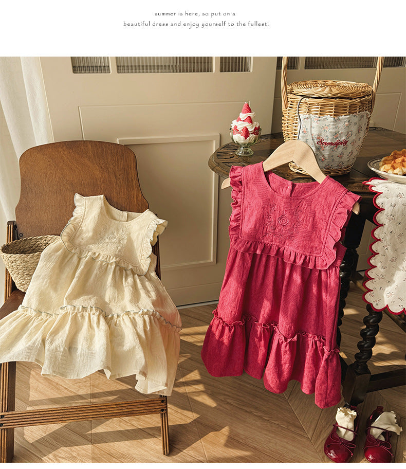 French Vintage Flower Embroidered Dress フレンチ ノースリーブワンピース【mh0013654】