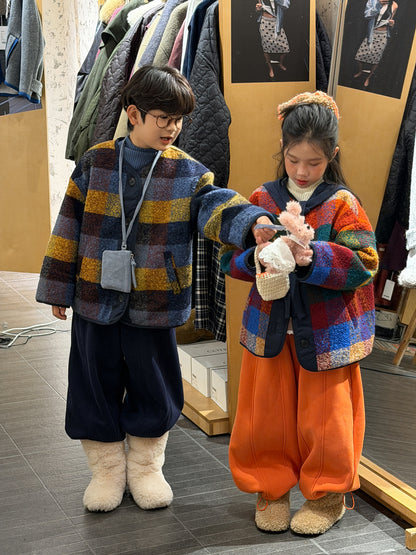 マドラスチェックノーカラージャケット カラフルブロックチェック アウター【mh0011873】