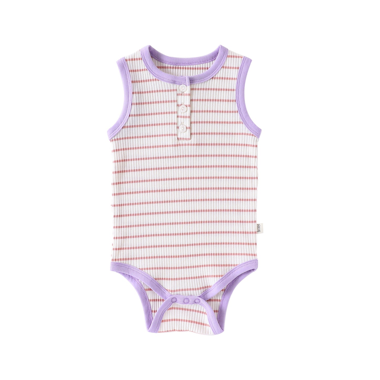 Striped Ribbed Cotton Romper マルチボーダー 半袖ノースリーブロンパース【mh0013597】
