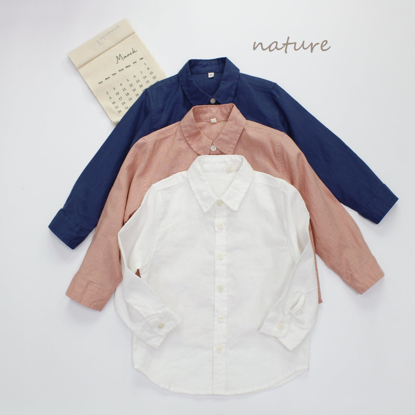 Embroidered Deer Linen Blend Top ワンポイント長袖シャツ【mh0013630】