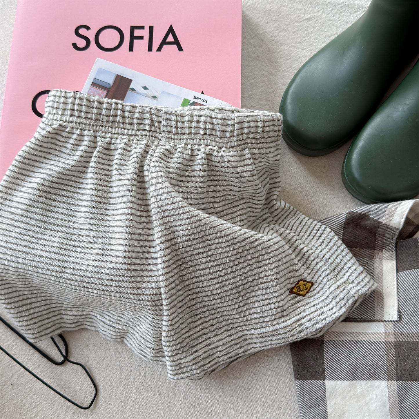 Striped Elastic Waist Shorts ボーダー ショートパンツ【mh0013446】