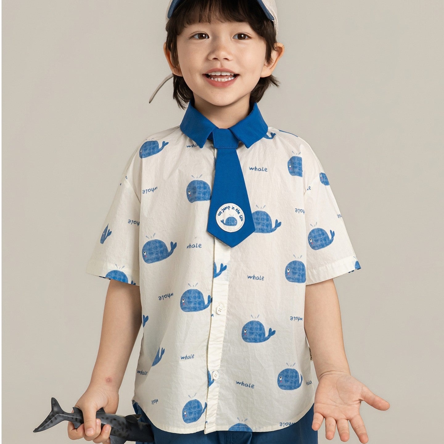 Elephant Whale Shirt ネクタイ付 アニマル 半袖シャツ【mh0012735】