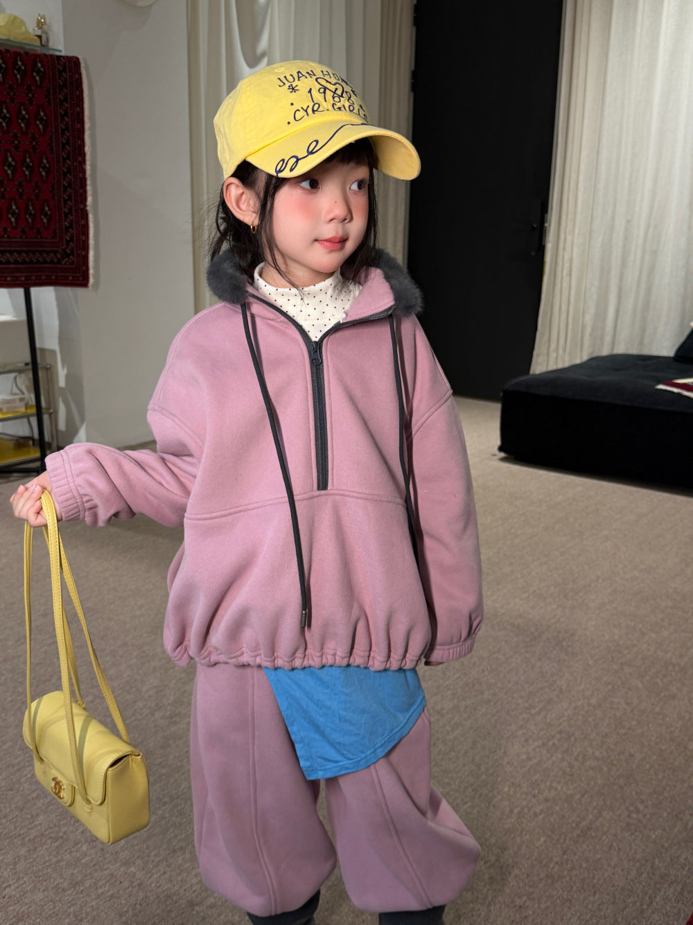 Children's Set 2026 Winter Girls' Fur Collar Patchwork Fleece-Lined Two-Piece Set, Loose Casual Style by Mo Xiao Meng【mh0014696】