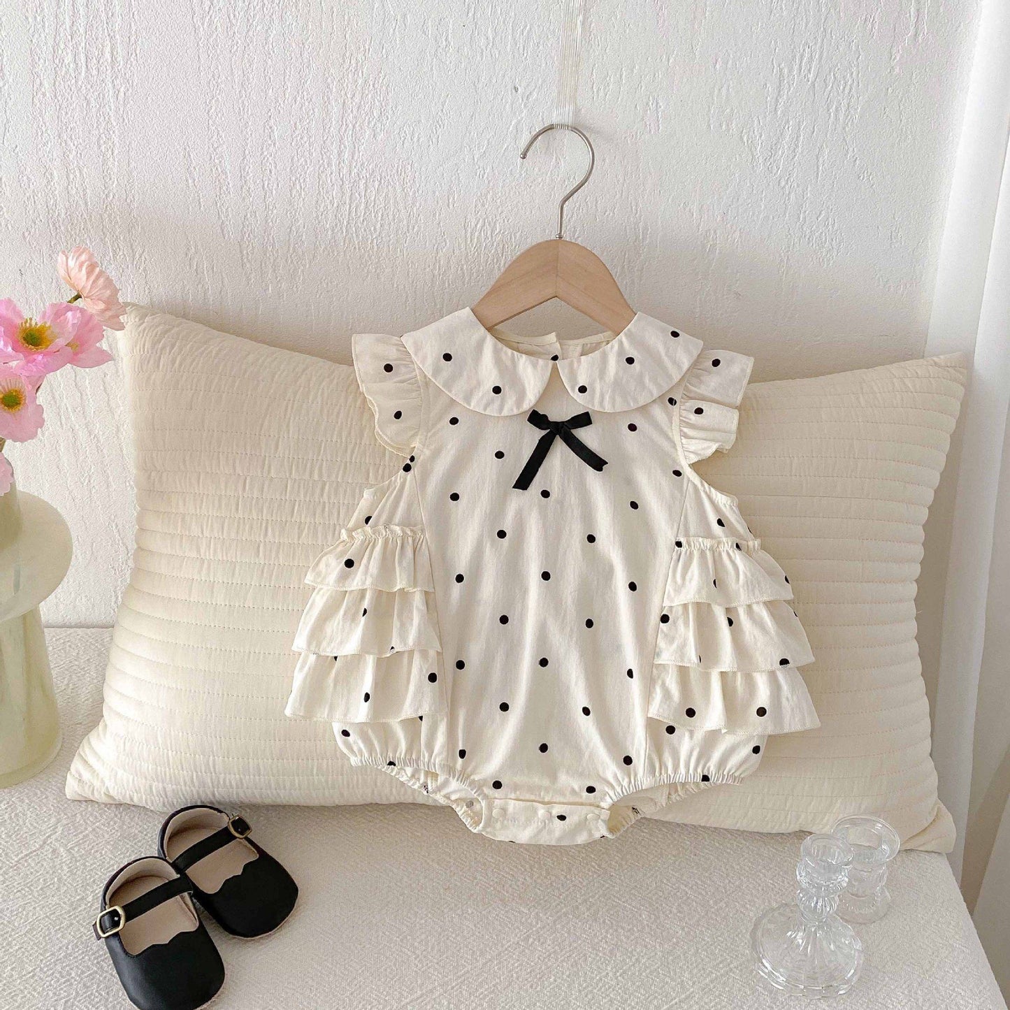 Polka Dot Ruffle Sleeveless Romper ドット ノースリーブロンパース【mh0013436】