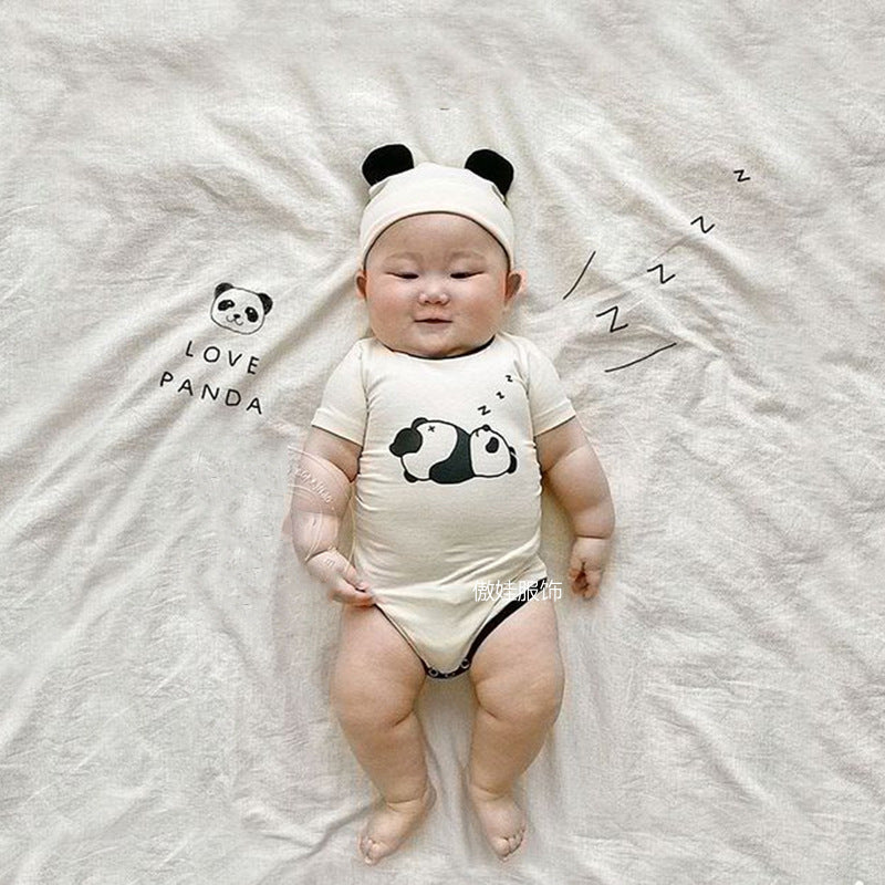Panda Costume Short-Sleeve Romper With Hat Set パンダ 半袖ロンパース コスチューム【mh0013355】