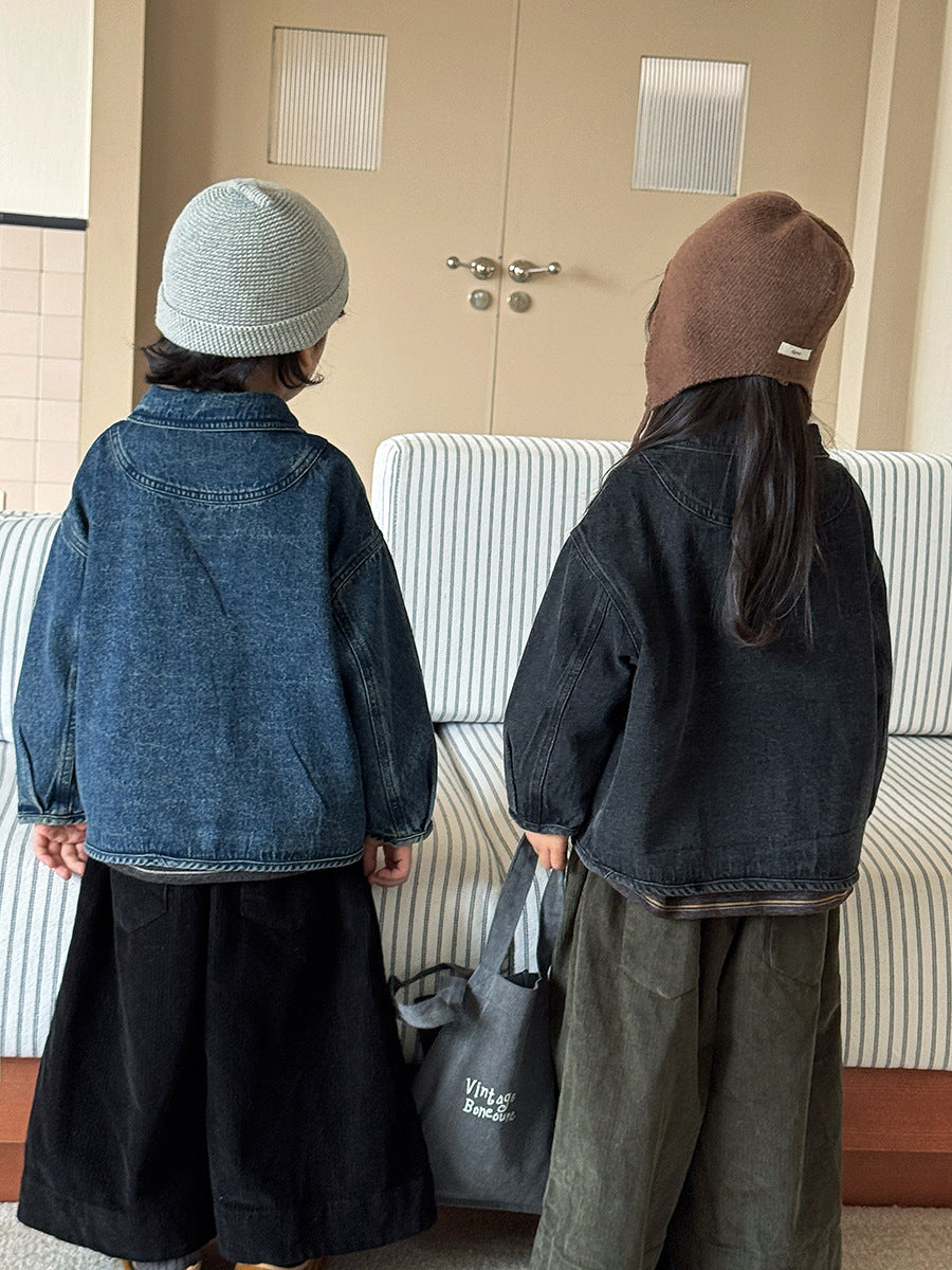 Kids' Denim Jacket with Piping and Pockets【mh0014782】