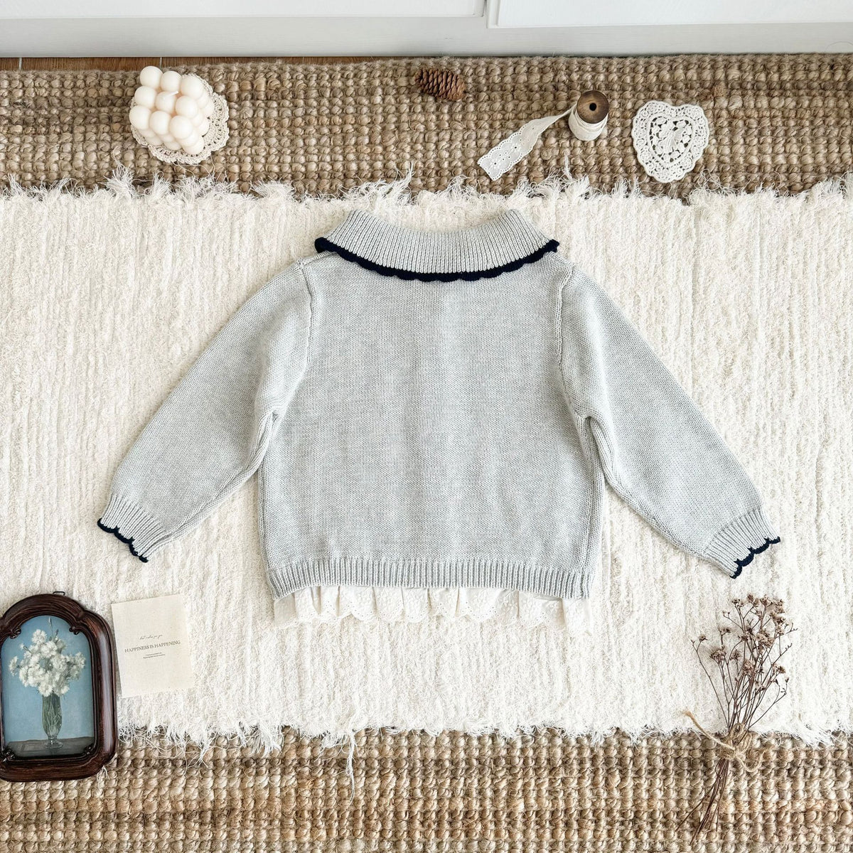 キッズ 花柄刺繍 ニット カーディガン ショートパンツ ロングパンツ【mh0014619】