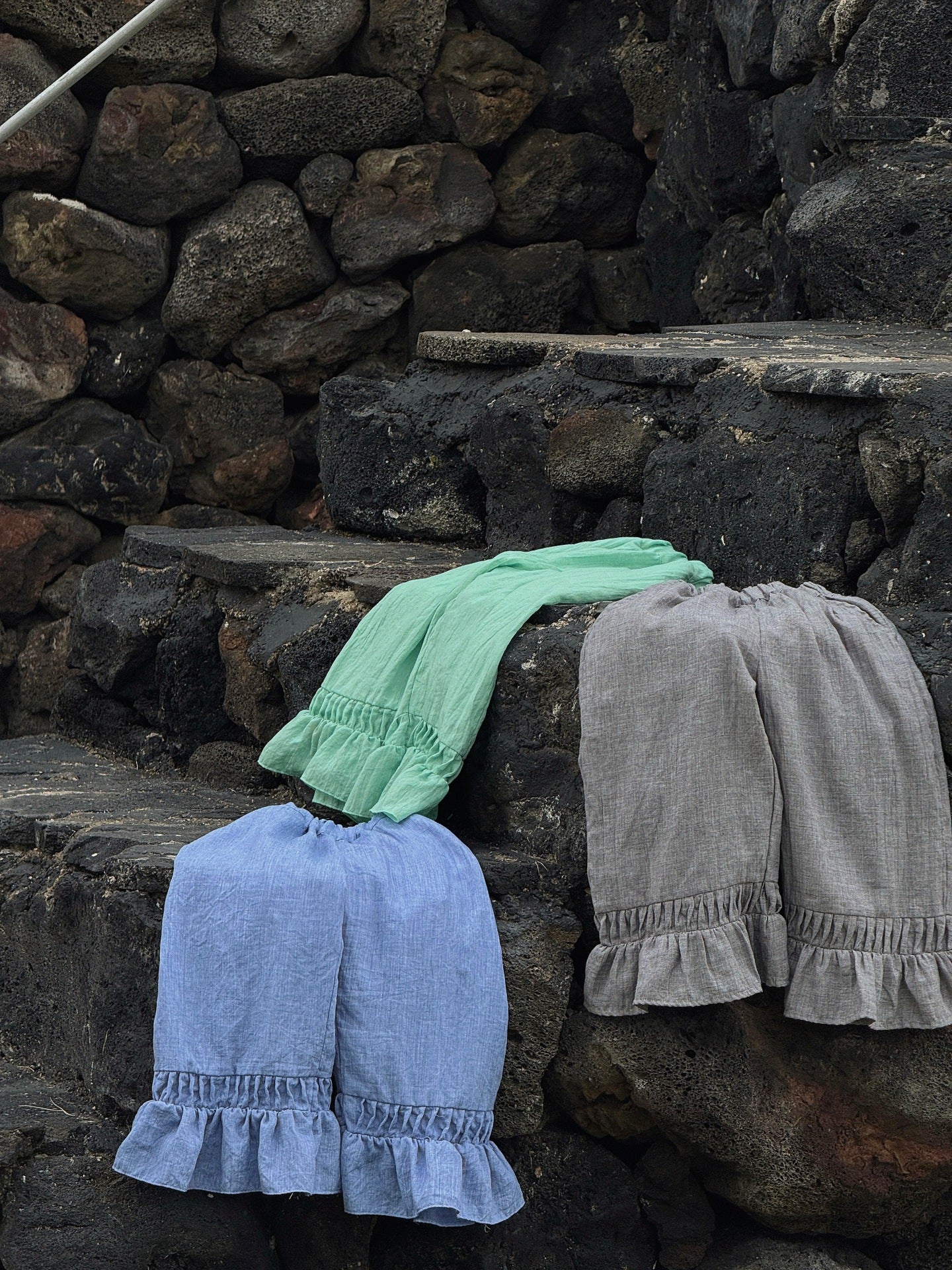 Tricolor Pure Cotton Ruffle Soft Casual Long Pants ラッフル ロングパンツ【mh0013406】