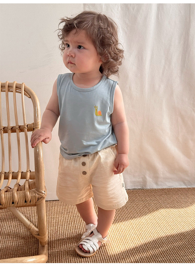 Animal Embroidered Sleeveless Top Cotton Shorts アニマル タンクトップ ショートパンツ【mh0013600】