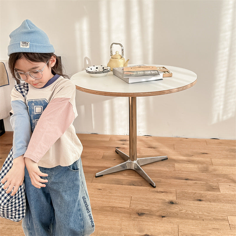 Kids Tops Long Sleeve T-Shirt Patchwork Letter Logo Print 2 Colors