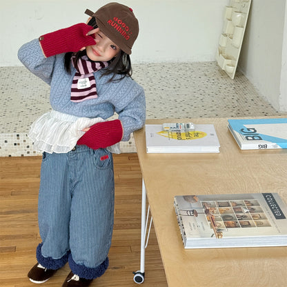 裏ボアデニムパンツ ストライプ 暖パン ジーンズ【mh0011914】