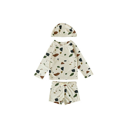 -キッズ水着 ボーイズ 半袖長袖 セパレートラッシュガード  スイムウェア スイミングウェア 帽子セット【mh0004294】 - mamahalo shop - ベビー用水着 -  べビー服 - 子供服 - 男の子 - 女の子