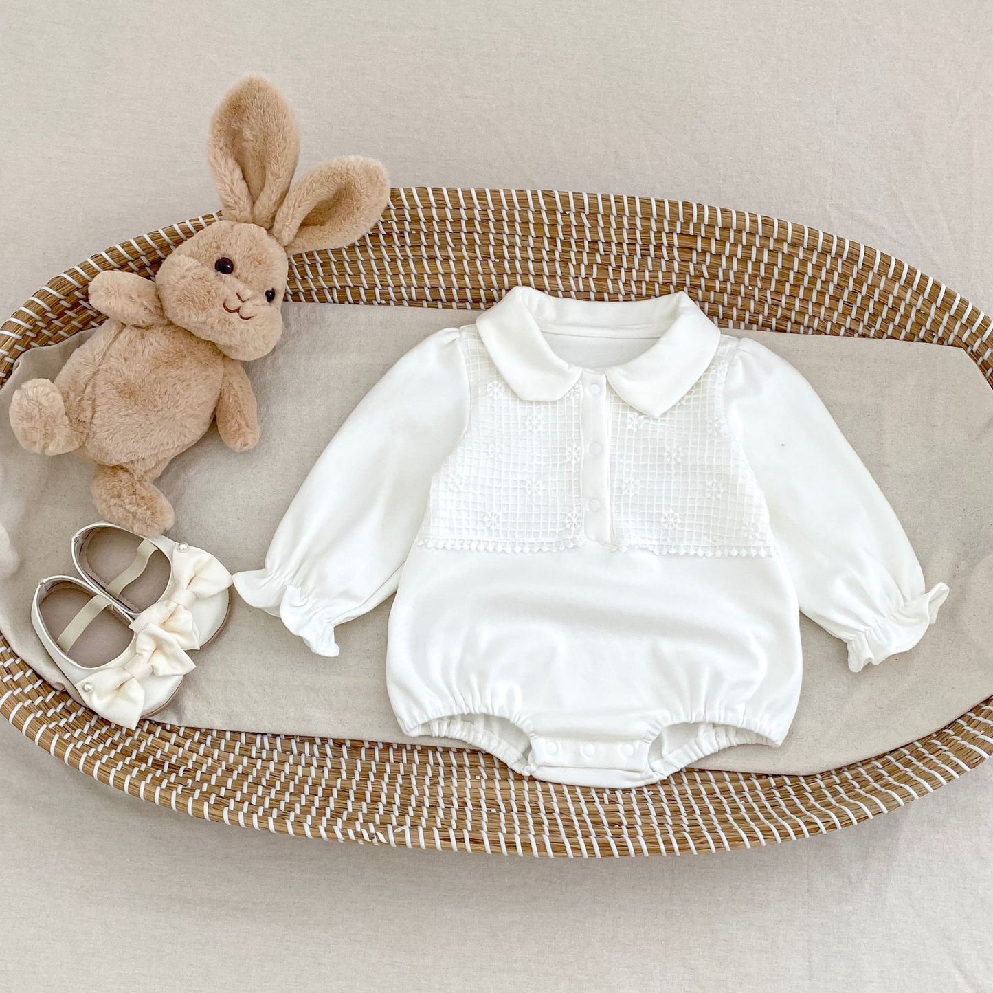 -刺繍切り替え襟付き長袖ロンパース【mh0010851】 - mamahalo shop - 長袖ロンパース -  べビー服 - 子供服 - 男の子 - 女の子