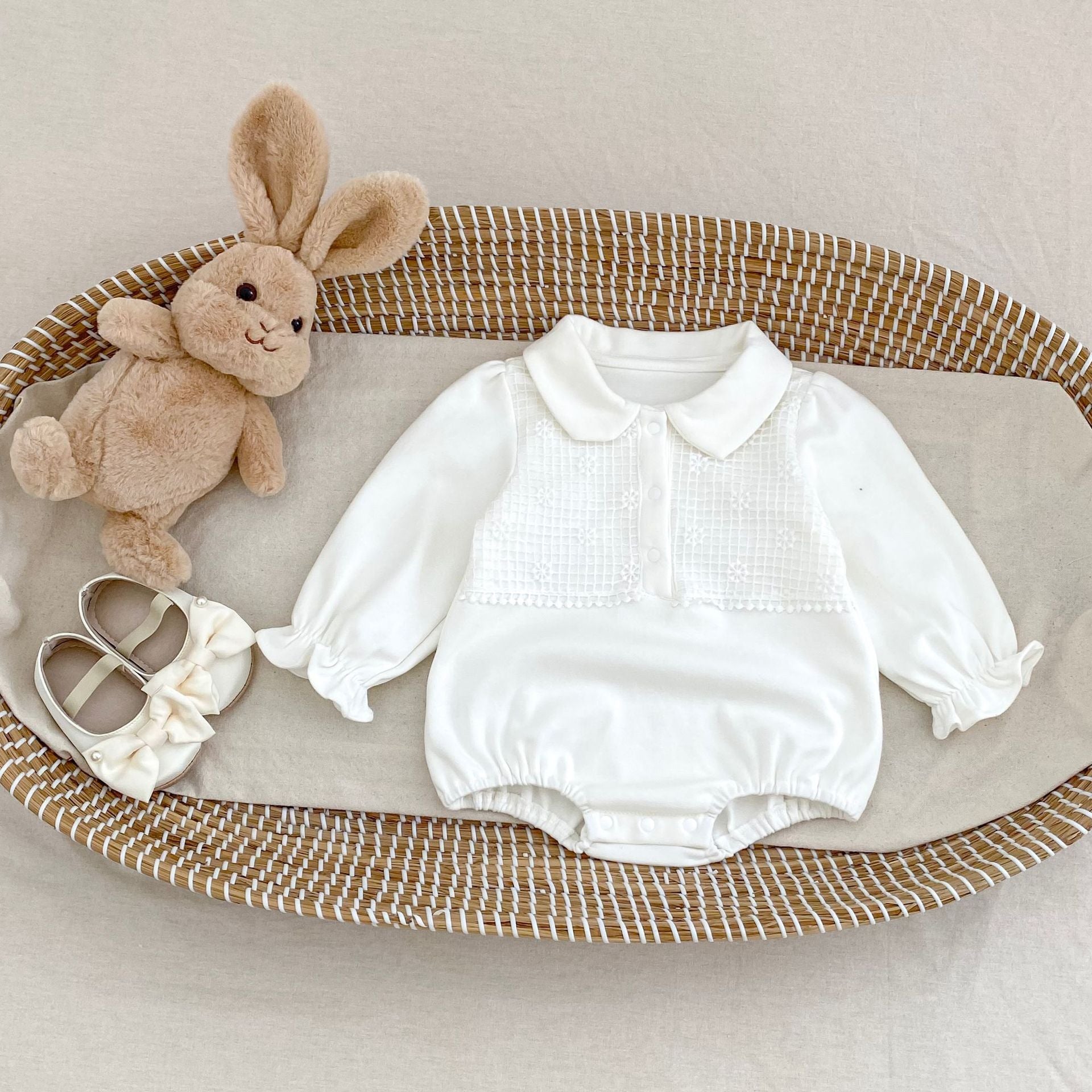 -刺繍切り替え襟付き長袖ロンパース【mh0010851】 - mamahalo shop - 長袖ロンパース -  べビー服 - 子供服 - 男の子 - 女の子