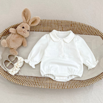 -刺繍切り替え襟付き長袖ロンパース【mh0010851】 - mamahalo shop - 長袖ロンパース -  べビー服 - 子供服 - 男の子 - 女の子