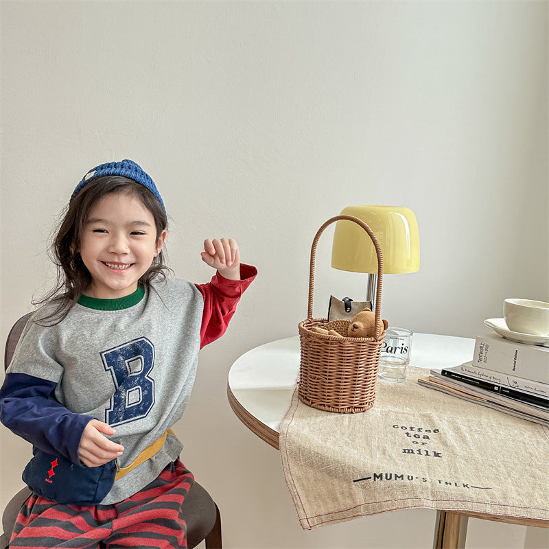 Kids Tops Long Sleeve T-Shirt Patchwork Letter Logo Print 2 Colors