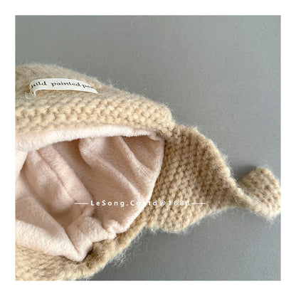ベビー帽子 ニット ブリム 耳当て付き シンプル ニットキャップ【mh0011830】
