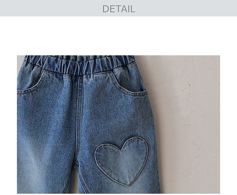 -ハート刺繍レース裾ワイドデニムパンツ【mh0010822】 - mamahalo shop - デニムパンツ -  べビー服 - 子供服 - 男の子 - 女の子