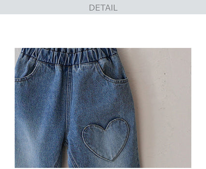-ハート刺繍レース裾ワイドデニムパンツ【mh0010822】 - mamahalo shop - デニムパンツ -  べビー服 - 子供服 - 男の子 - 女の子