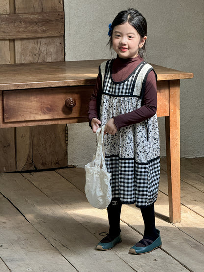 -チェック柄小花プリントノースリーブワンピース レイヤードワンピース【mh0010991】 - mamahalo shop - 長袖セットアップ -  べビー服 - 子供服 - 男の子 - 女の子