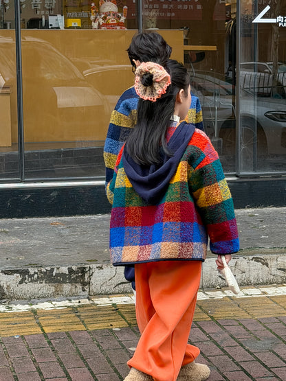 マドラスチェックノーカラージャケット カラフルブロックチェック アウター【mh0011873】