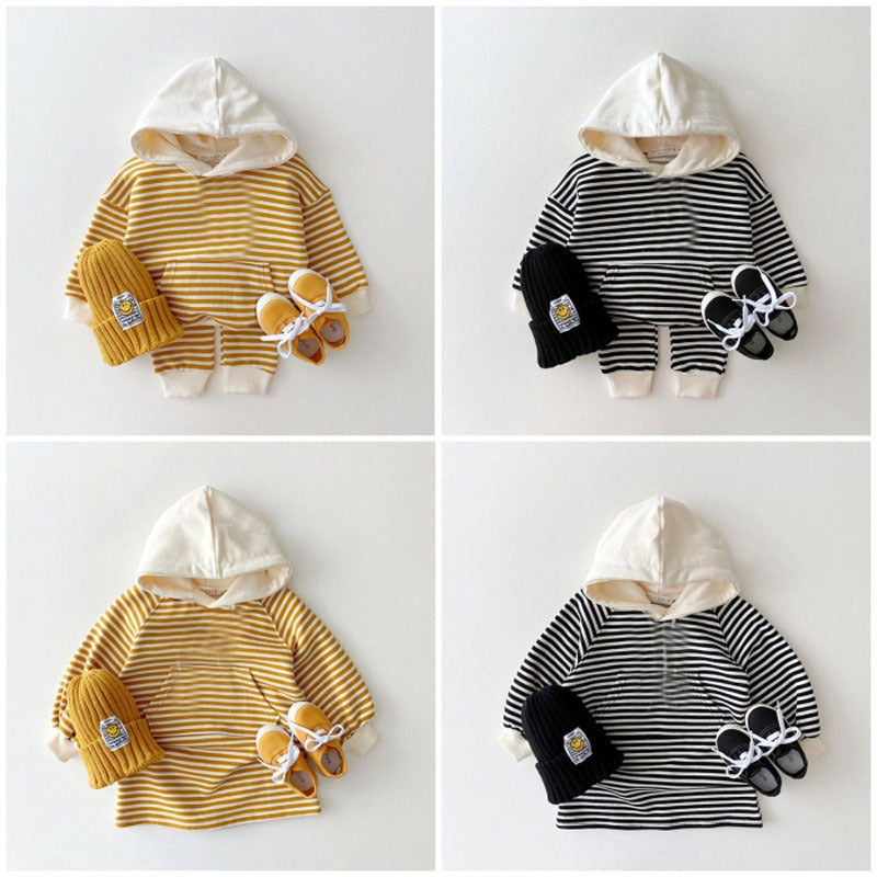 Baby Border Hooded Kangaroo Pocket Hoodie and Long Pants Set [mh0000631]