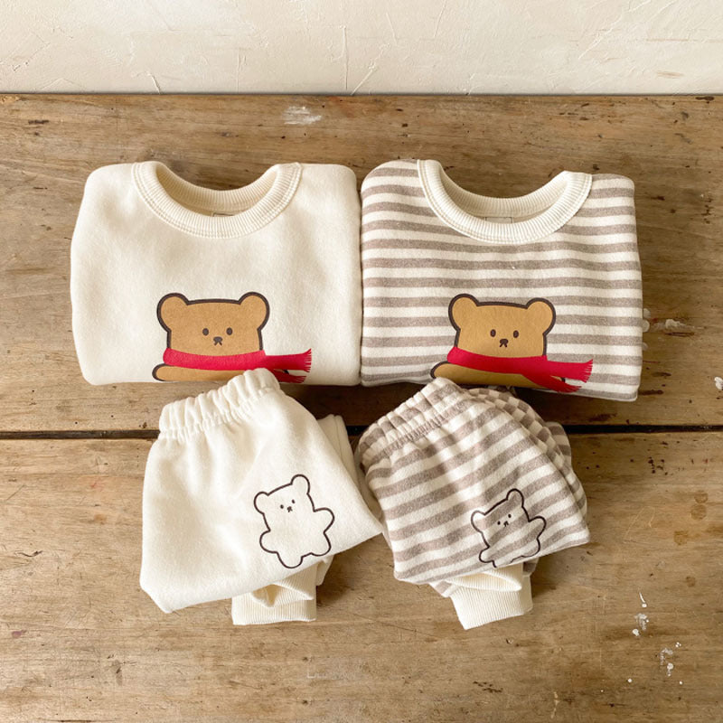 ベビー ボーダー くま ベア ルーズ 長袖スウェット ロングパンツ セット【mh0000689】 - Mamahalo shop