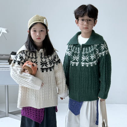 -ノルディック柄ニットジップアップカーディガン ラグランニットトップス【mh0010962】 - mamahalo shop - カーディガン・パーカー -  べビー服 - 子供服 - 男の子 - 女の子