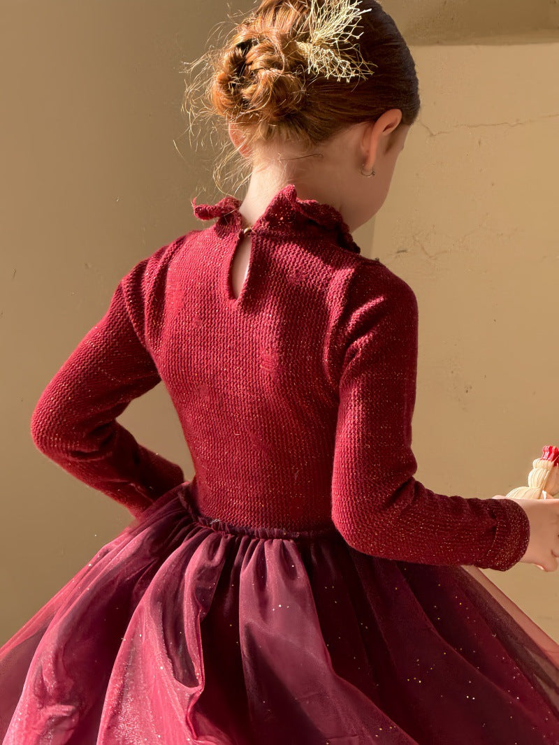 長袖ワンピース チュチュチュールスカート スパンコール ドレス【mh0011886】