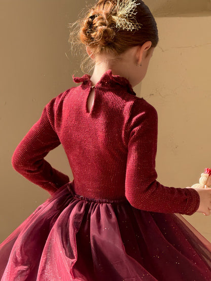 長袖ワンピース チュチュチュールスカート スパンコール ドレス【mh0011886】