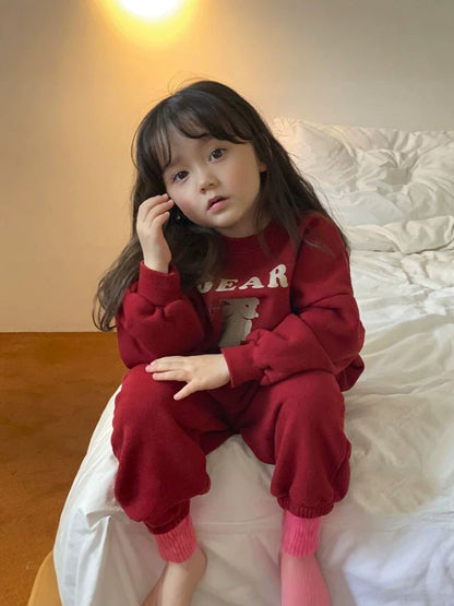 Conjunto de sudadera de manga larga con estampado de osito y pantalón largo para bebés y niños 【mh0014639】