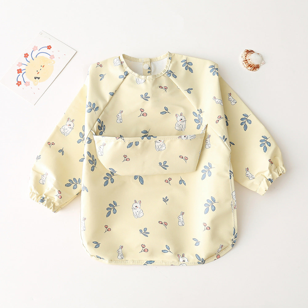 Long Sleeve PU Waterproof Bib 長袖 PU 防水 お食事エプロン【mh0012236】 flower leaf rabbit / S mamahalo accessories よだれかけ