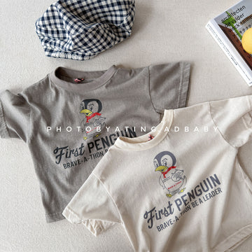 Penguin Illustration Print Short-sleeved T-shirt American Casual [mh0013716]