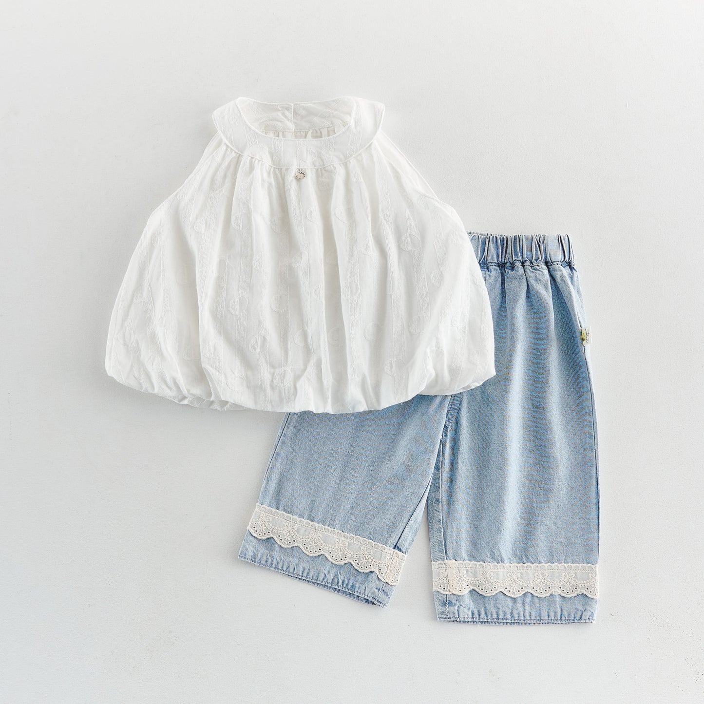 キッズ 裾レース ワイド デニムパンツ【mh0013840】