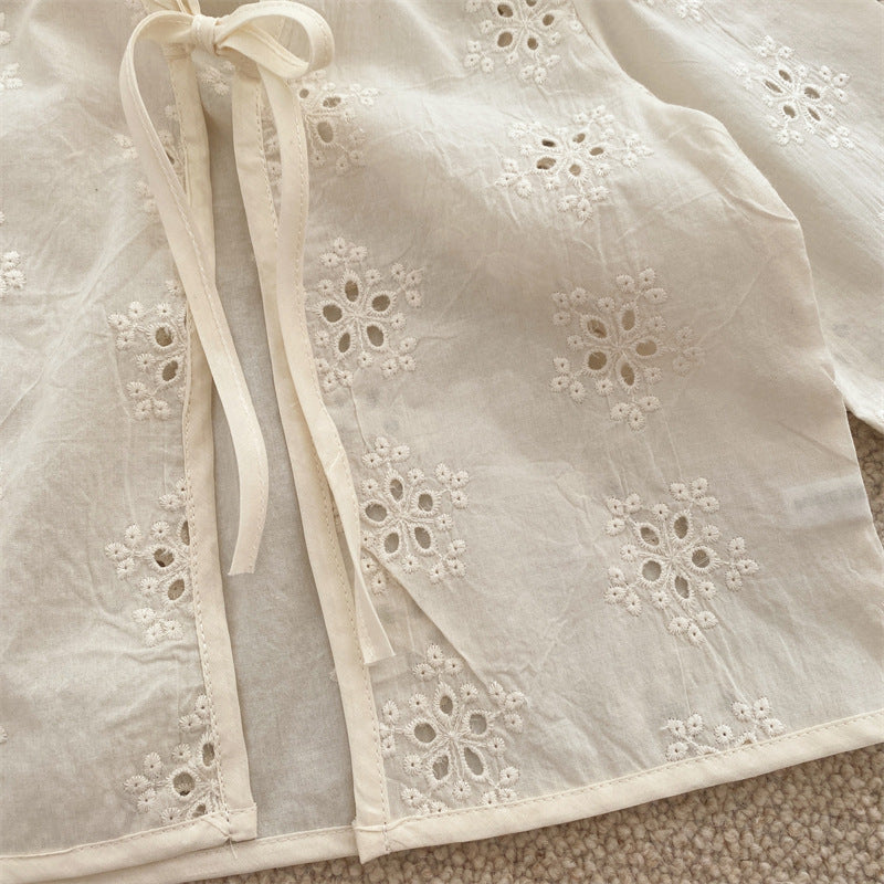 Baby/Kids Flower Embroidery Lace Long-Sleeve Collarless Cardigan [mh0001791]
