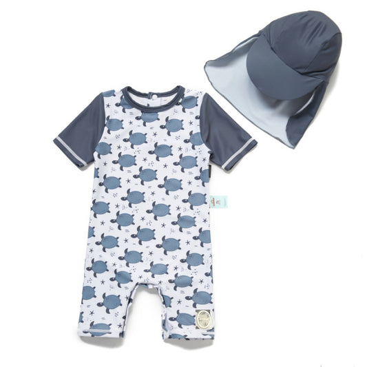 One-Piece Sun Protection Surf Wear プリント 半袖水着 帽子セット【mh0013319】