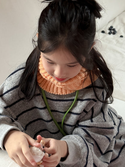 長袖スウェットシャツ キッズ ボーダー柄 裏起毛 厚手 クルーネック ルーズフィット【mh0011671】