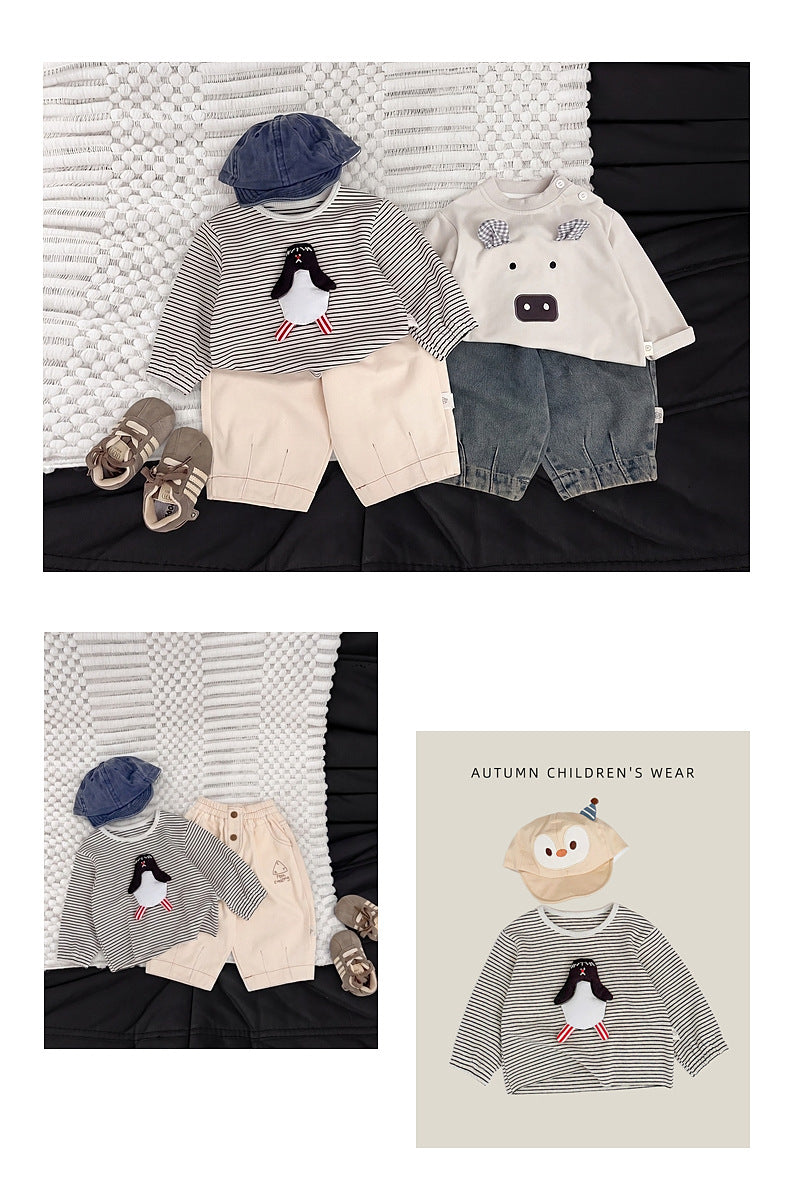 Camiseta de manga larga con aplique a rayas para bebés y niños [mh0013992]