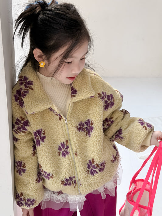 フリースジップアップジャケット フラワー花柄 襟付き【mh0011871】