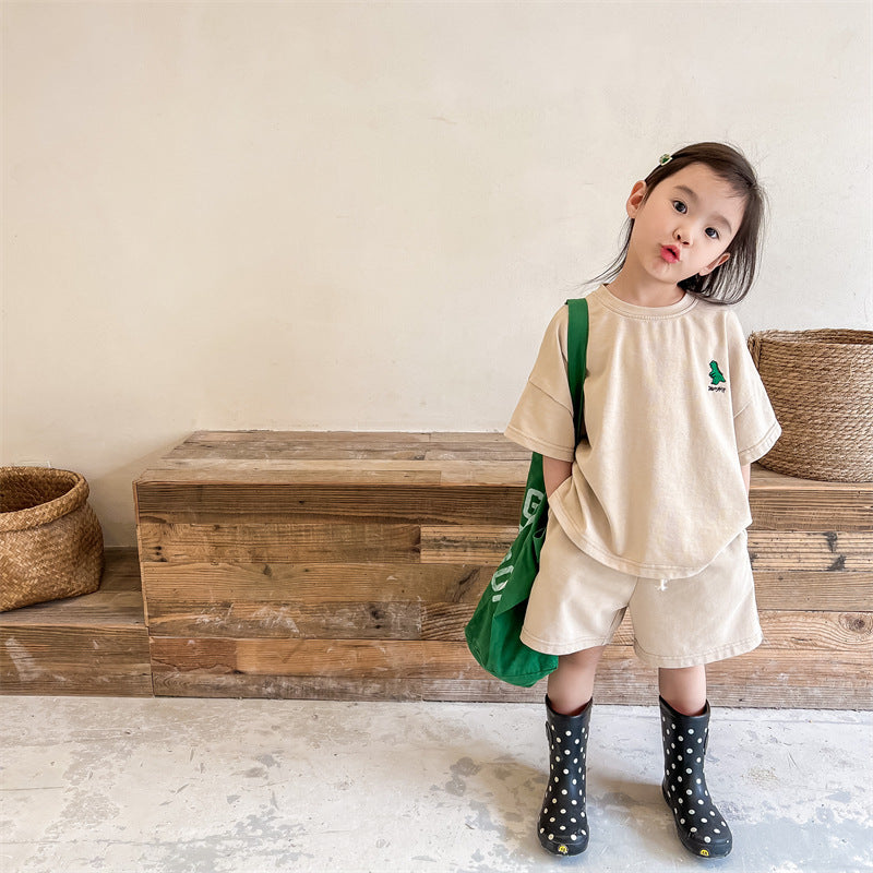Kids Dinosaur One-Point Short-Sleeve T-Shirt & Shorts Set [mh0000881]