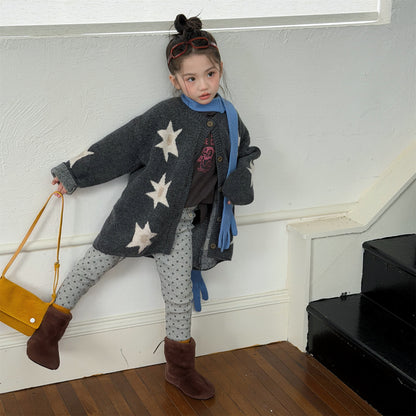 裏起毛リブレギンスパンツ 星スタープリント デイリーパンツ【mh0011908】