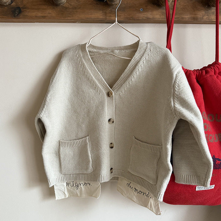 -ニットVネックシンプルカーディガン【mh0011028】 - mamahalo shop - カーディガン・パーカー -  べビー服 - 子供服 - 男の子 - 女の子