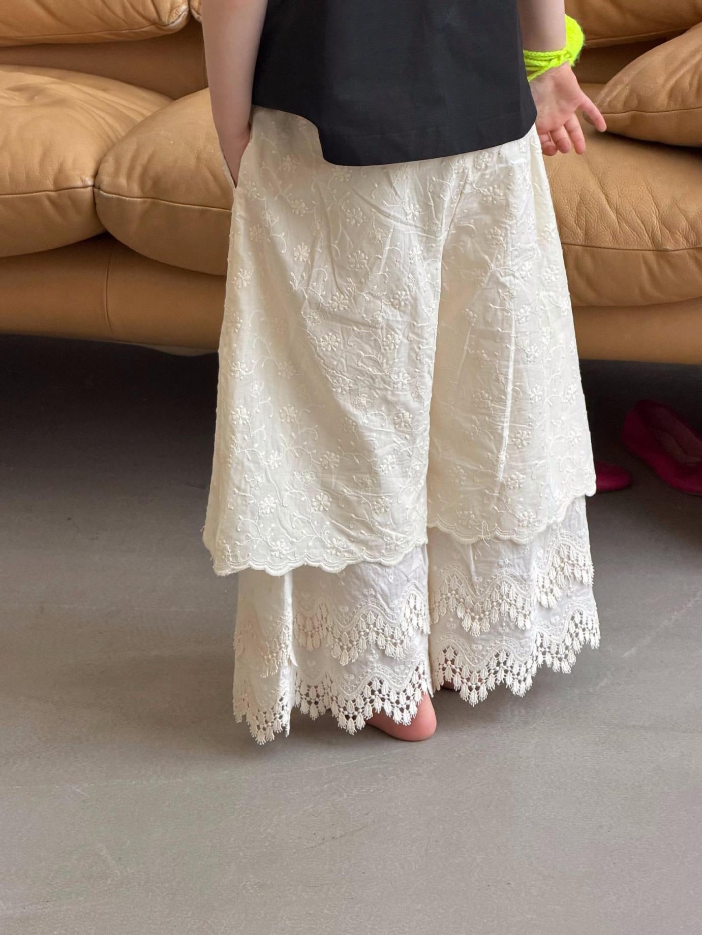 Tiered Eyelet Lace Pants 刺繍 レース クロップドパンツ【mh0012885】